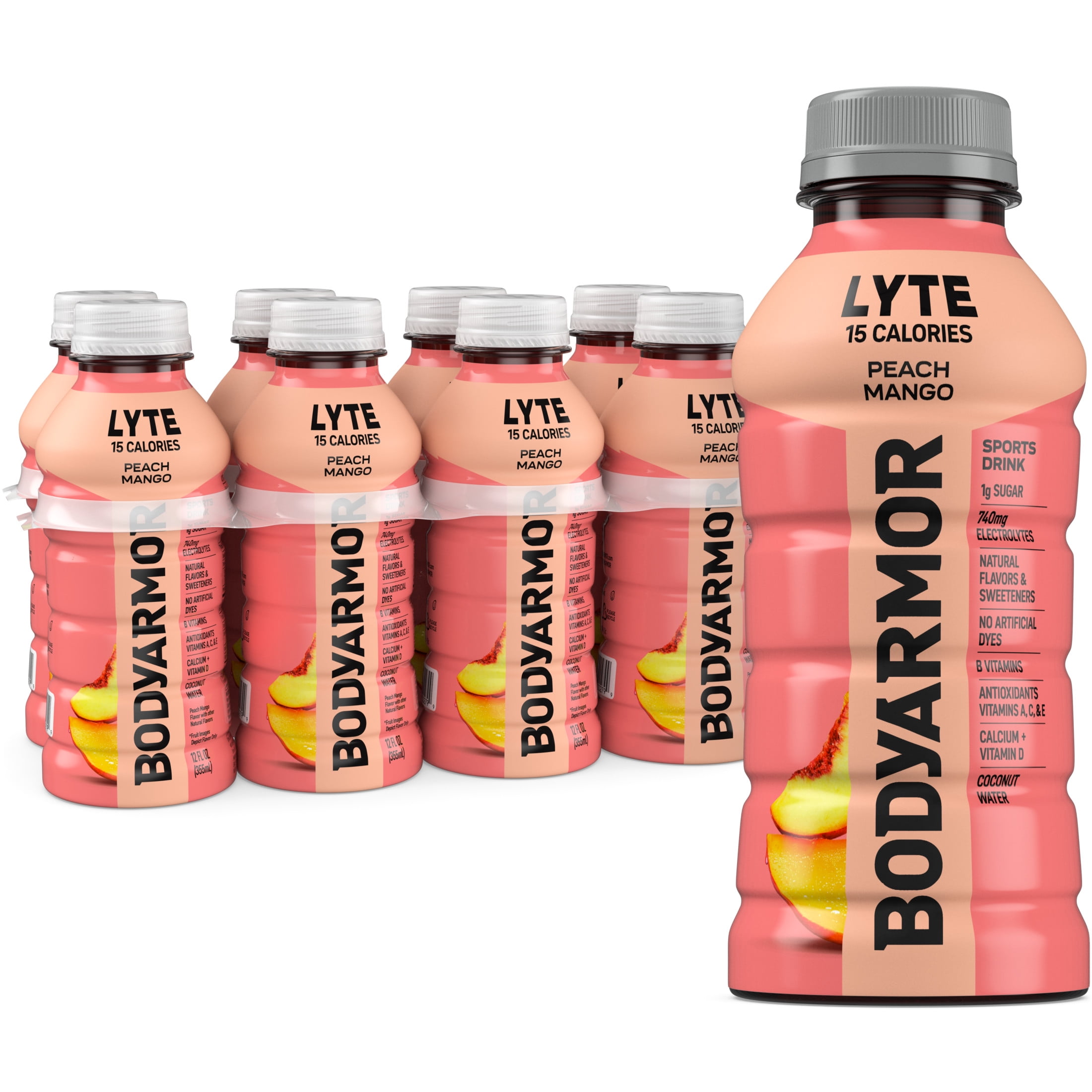 BODYARMOR Lyte Peach Mango Electrolyte Sports Drink, 12 fl oz, 8 Pack Bottles