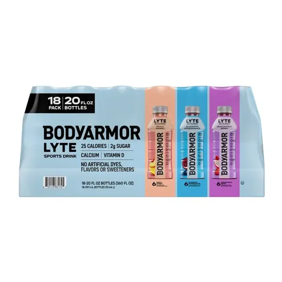 BODYARMOR Lyte Sports Drink Variety Pack 20 fl oz Bottles, 18 Count Low Calorie Electrolyte Hydration Beverage with Vitamins