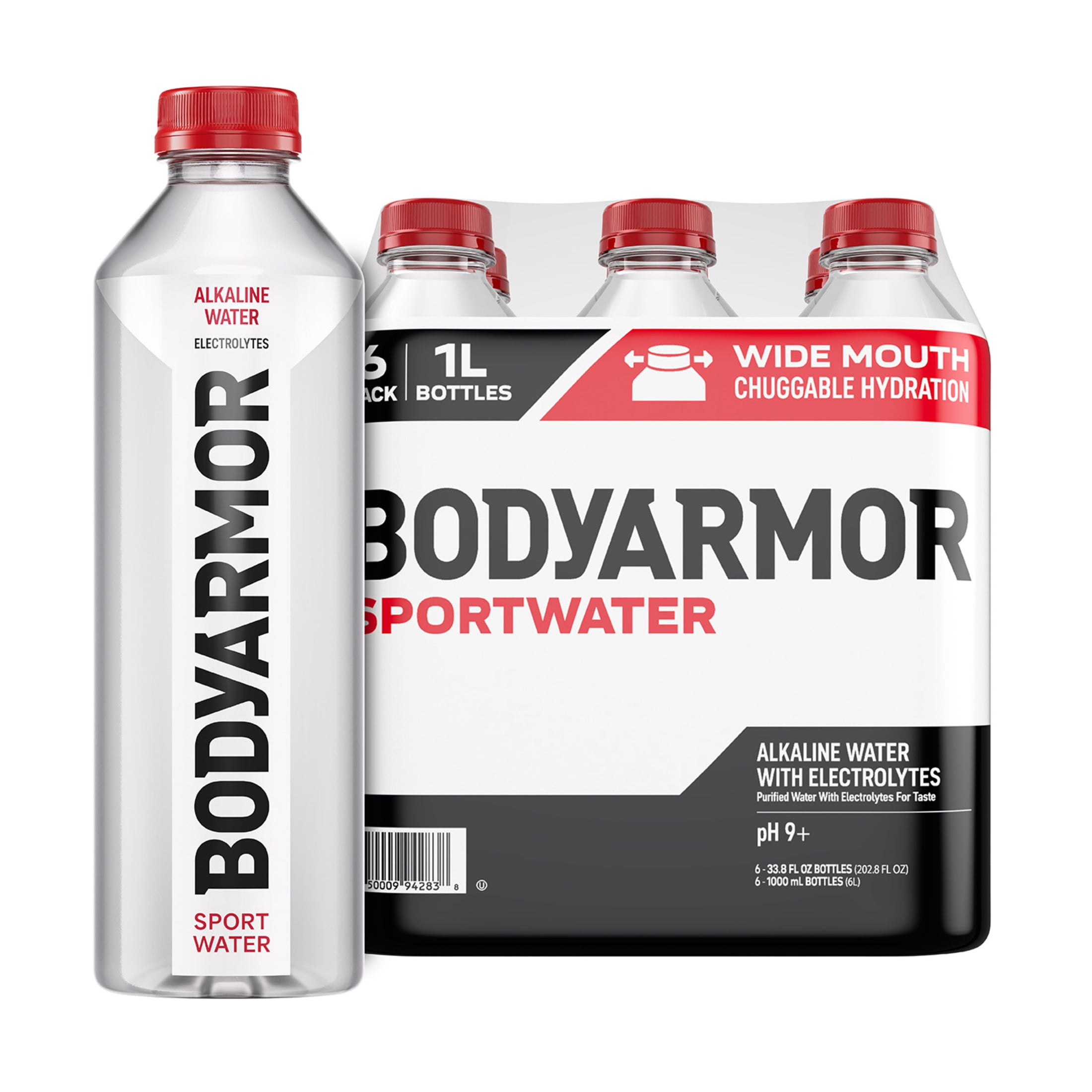 BODYARMOR SportWater Electrolyte Sports Drink Bottles, 1 Liter, 6 Pack
