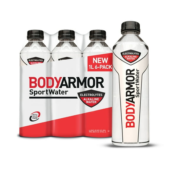 BODYARMOR SportWater Electrolyte Sports Drink, 1 Liter, 6 Pack Bottles