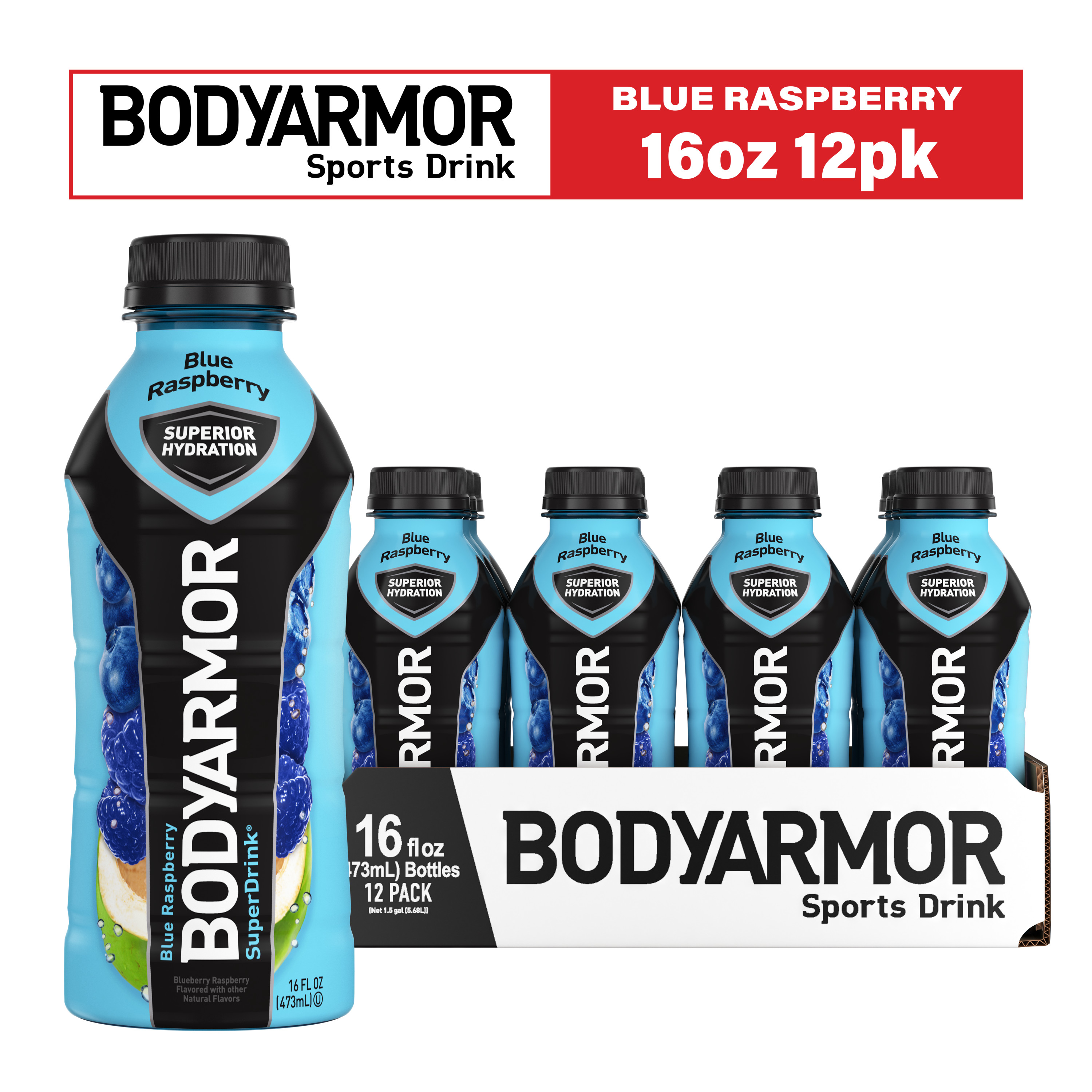 BODYARMOR Sports Drink Blue Raspberry, 16 fl oz, 12 Pack