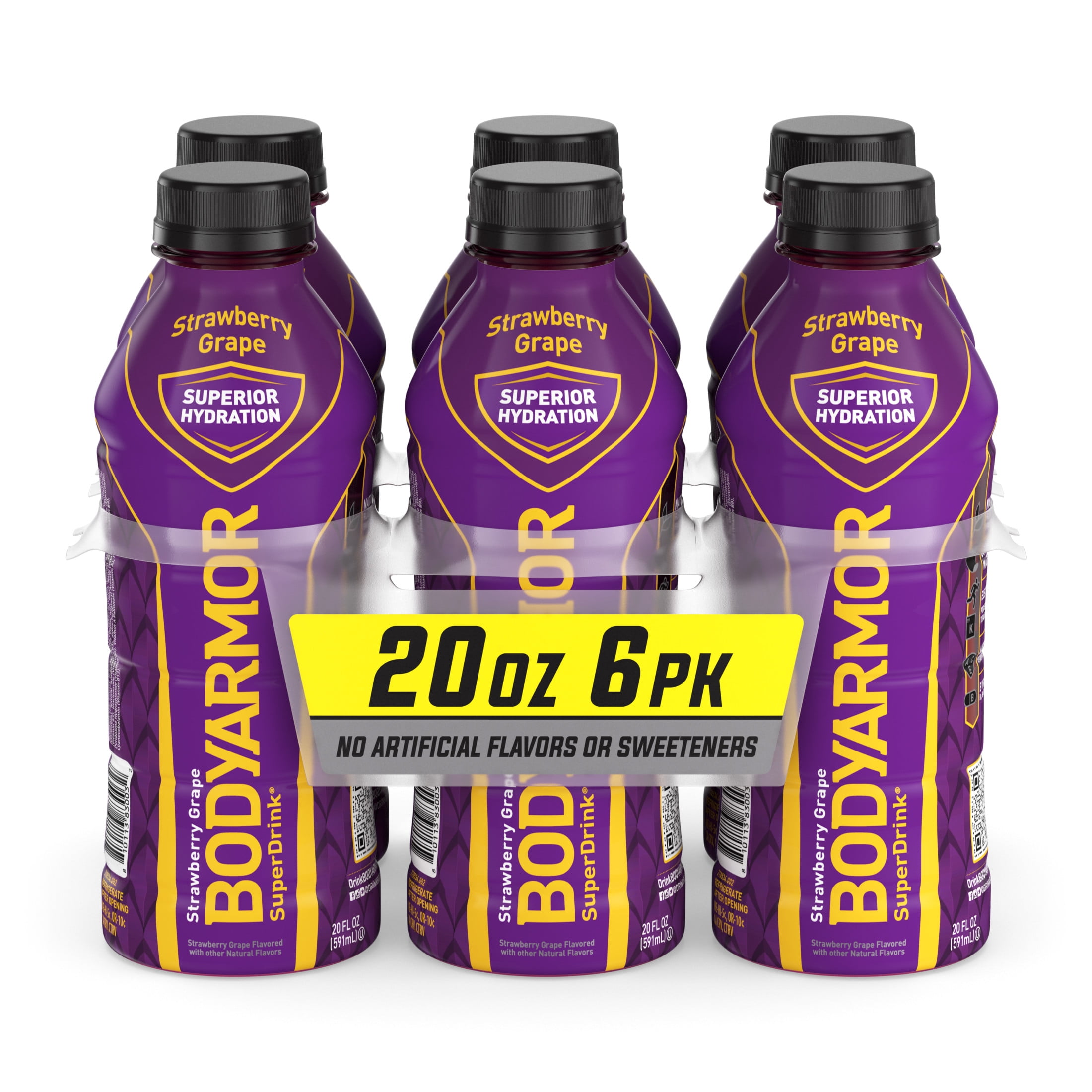 BODYARMOR Strawberry Grape Electrolyte Sports Drink, 20 fl oz, 6 Pack Bottles
