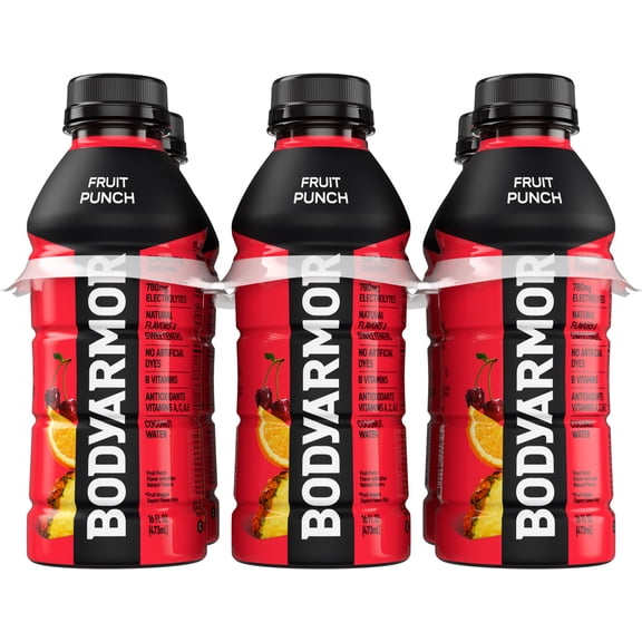 BODYARMOR Fruit Punch Electrolyte Sports Drink, 16 fl oz, 6 Pack Bottles