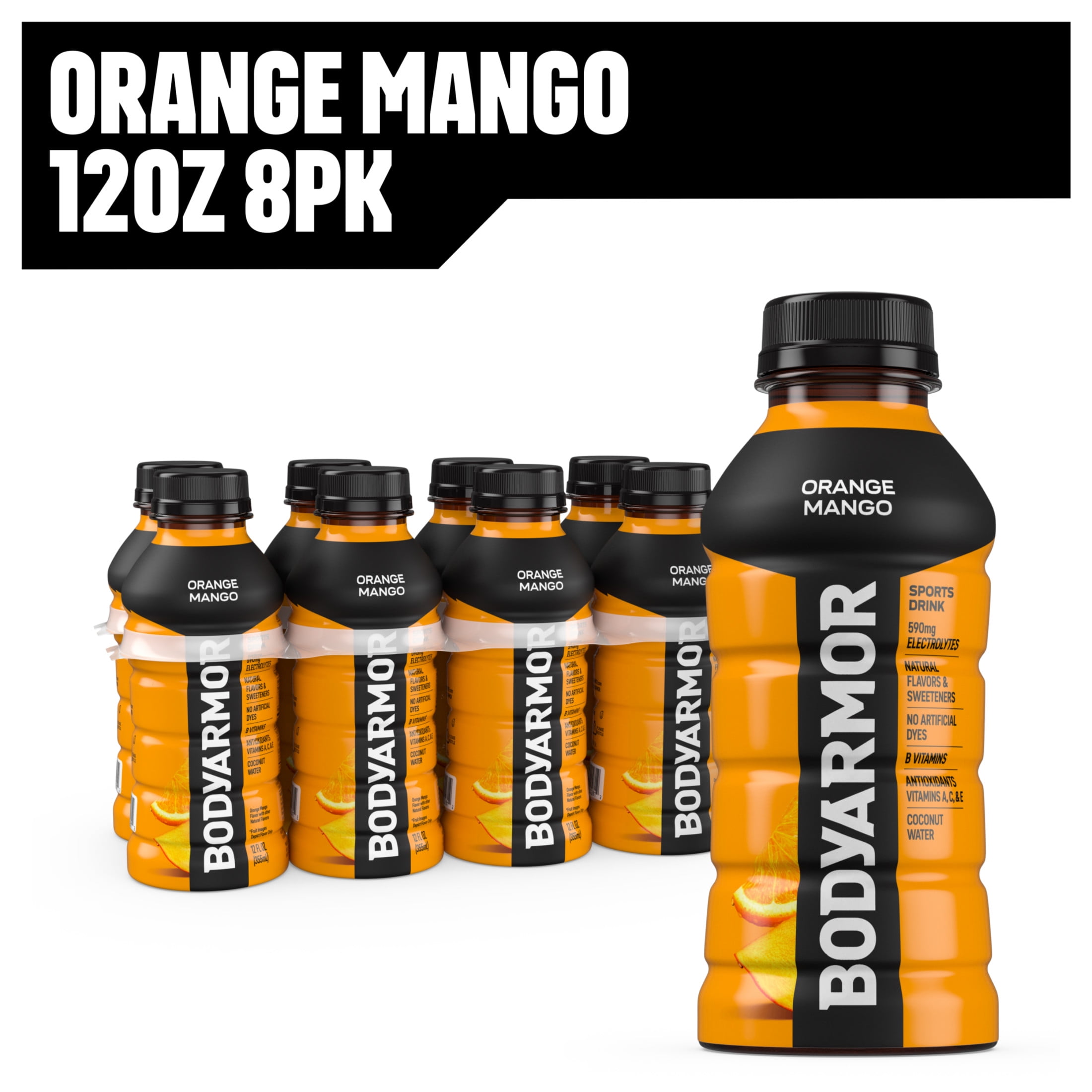 BODYARMOR Orange Mango Electrolyte Sports Drink, 12 fl oz, 8 Pack Bottles
