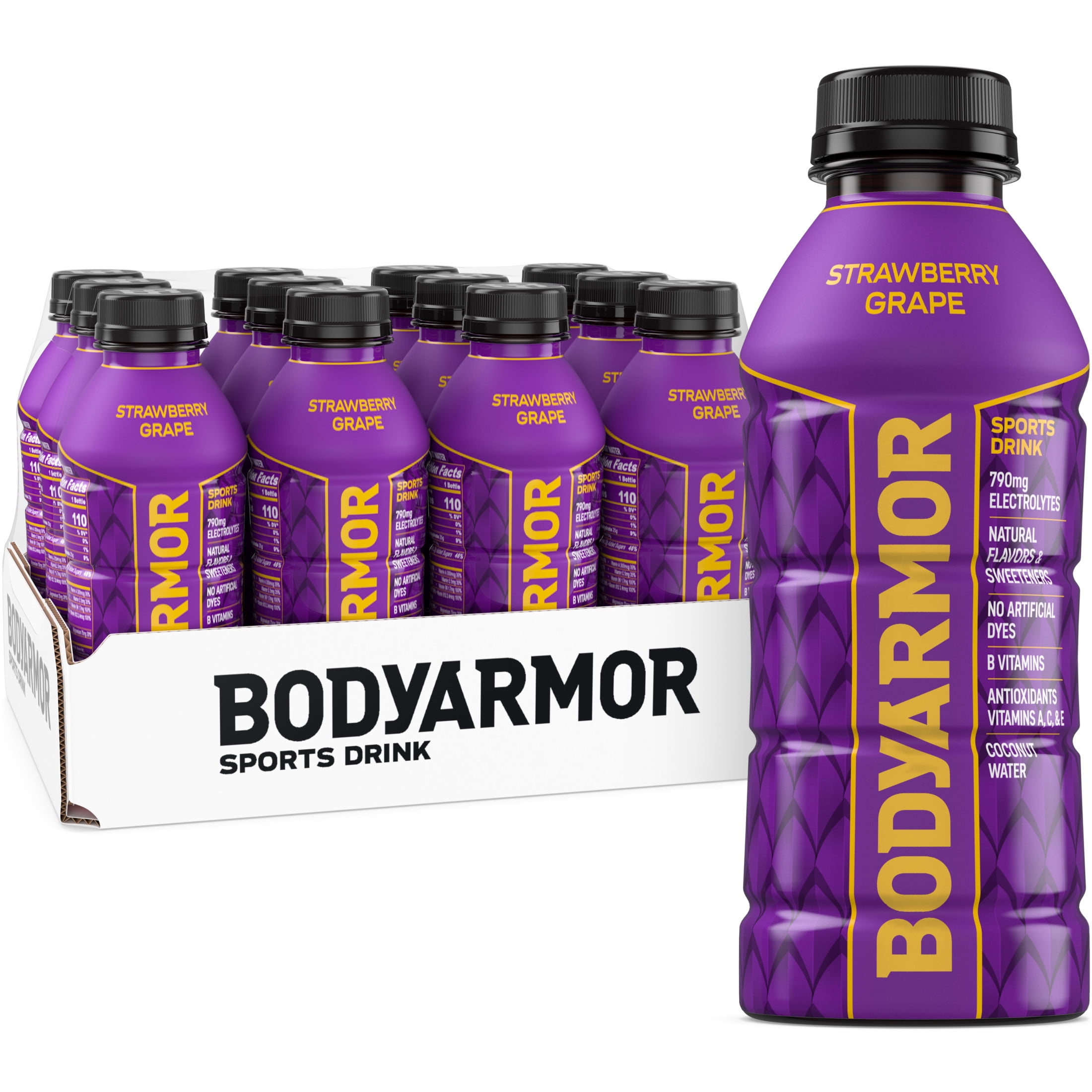 BODYARMOR SuperDrink Strawberry Grape Sports Drinks, 16 fl oz Bottles, 12 Pack