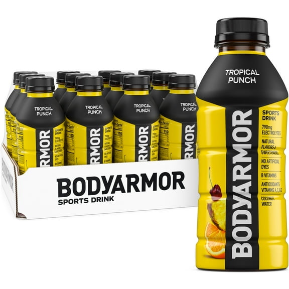 BODYARMOR Tropical Punch Electrolyte Sports Drink, 16 fl oz, 12 Pack Bottles