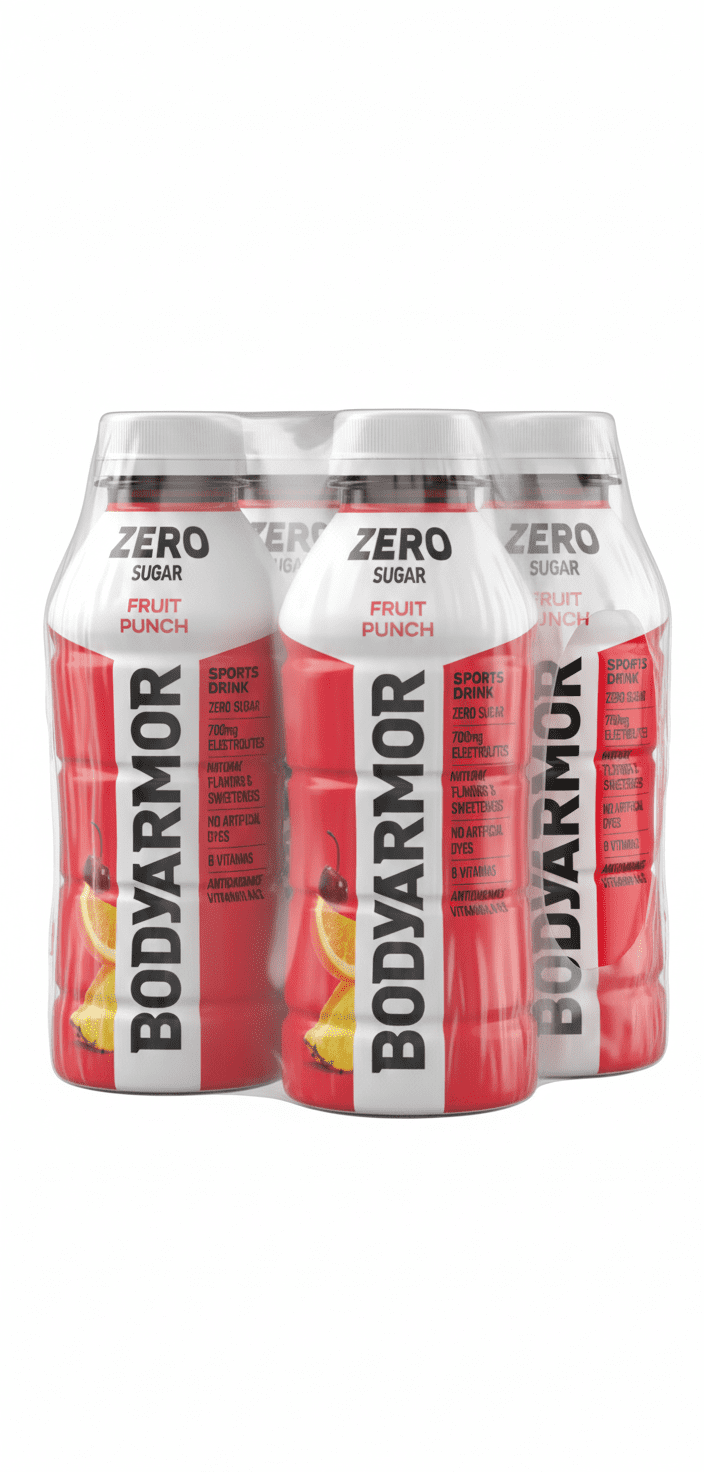 BODYARMOR Zero Sugar Fruit Punch Electrolyte Sports Drink, 16 fl oz, 4 Pack Bottles