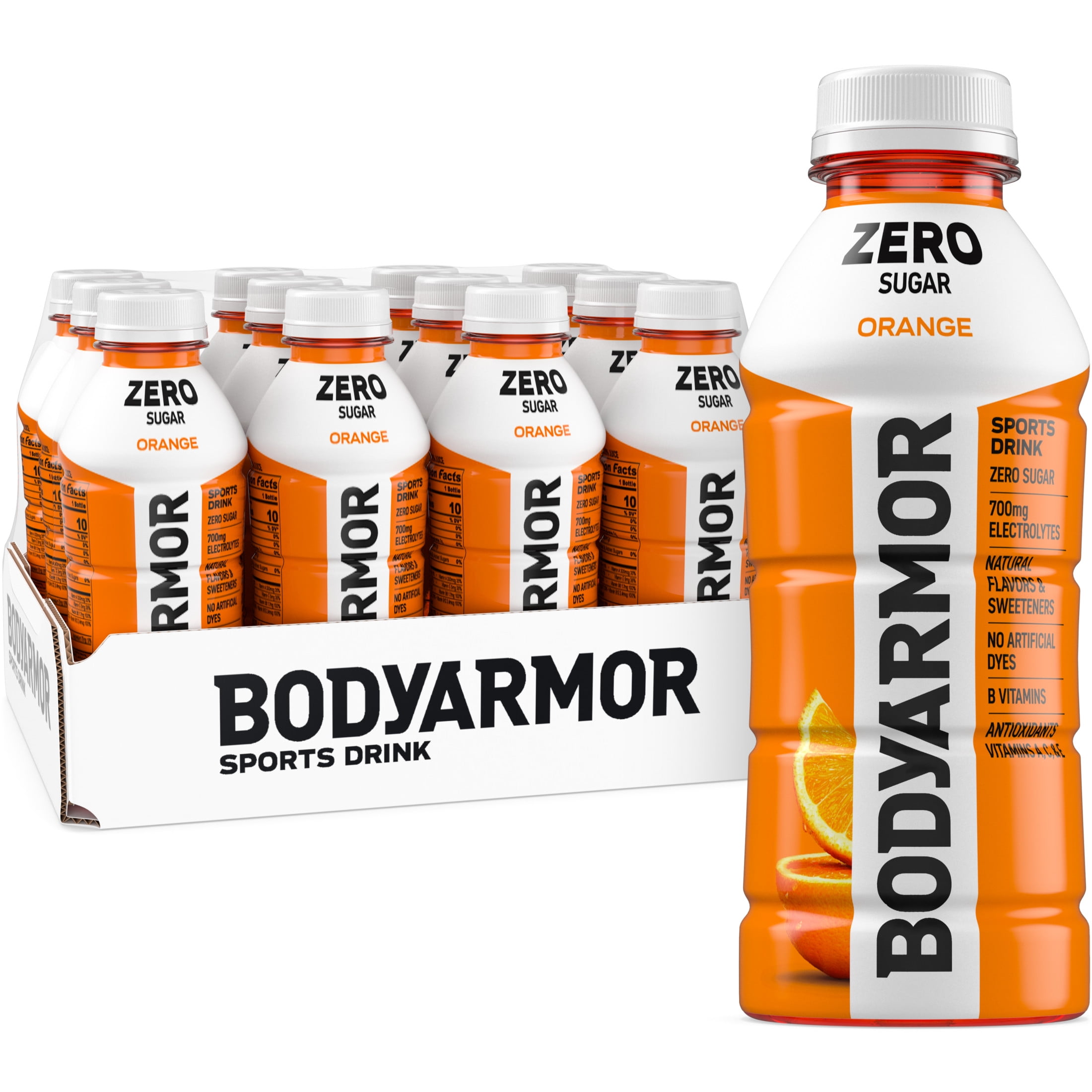 BODYARMOR Zero Sugar Orange Electrolyte Sports Drink, 16 fl oz, 12 Pack Bottles