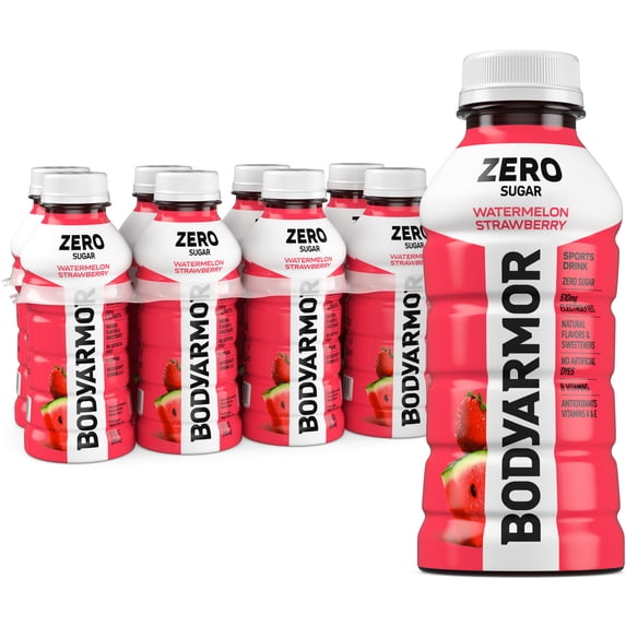 BODYARMOR Zero Sugar Watermelon Strawberry Electrolyte Sports Drink, 12 fl oz, 8 Pack Bottles