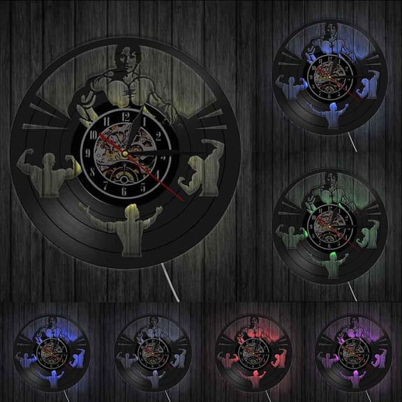 BODYBUILDING CLOCK Personalized Handmade Vinyl Record Clock Bodybuilder Room Decorative Bodybuilder Wall Clock Gym Decor With LED