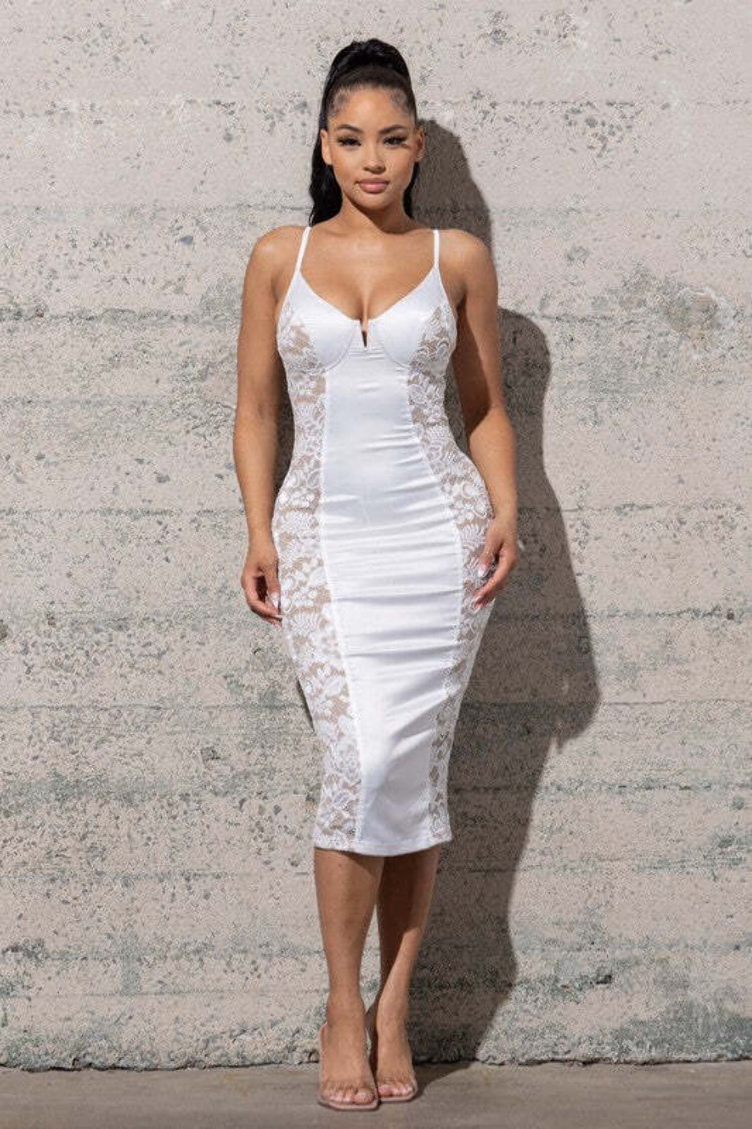 Satin tight midi clearance dress