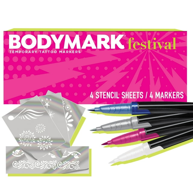 BODYMARK Festival Pack, Temporary Tattoo Marker for Skin, Premium Brush