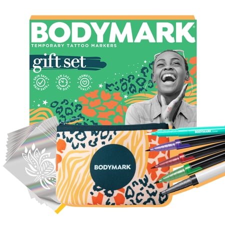 BODYMARK Gift Set, Temporary Tattoo, Four Markers, Stencils, Pouch, One Eraser