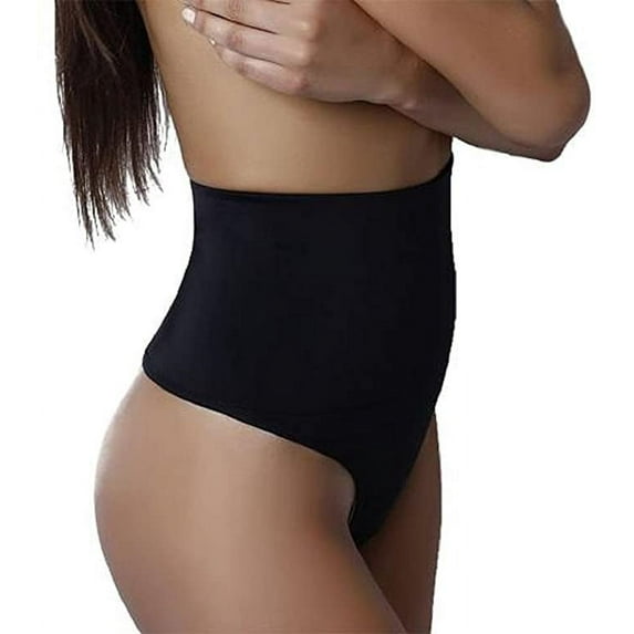 BODYSLIMMERS NANCY GANZ Women's Secretly Naked Firm Control Shaping Thong Panty with Belly Band, Black, XXXX-Large/22