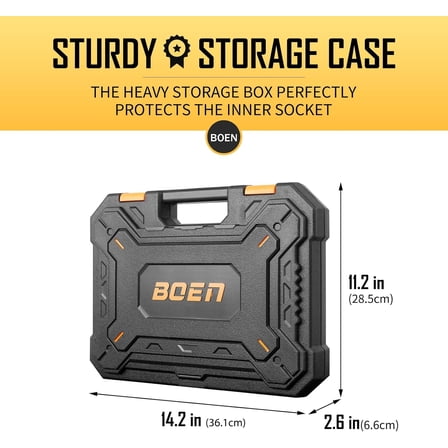 1/2" Drive  Socket Set, 33 Piece Metric, 8mm-22mm, Deep & Shallow, 5" & 10" Extension Bars, 6 Point Design, Cr-V Steel