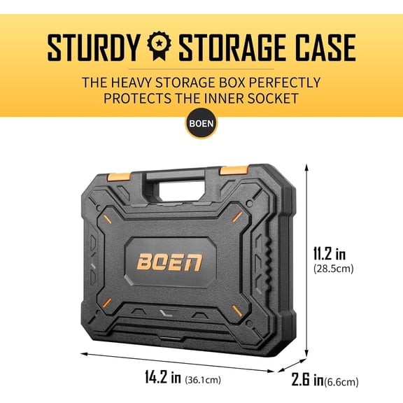 1/2" Drive  Socket Set, 33 Piece Metric, 8mm-22mm, Deep & Shallow, 5" & 10" Extension Bars, 6 Point Design, Cr-V Steel