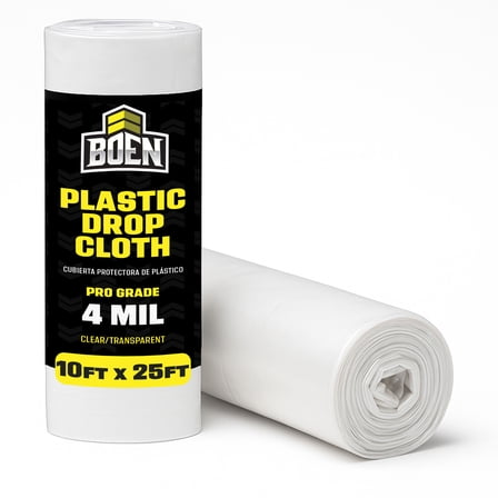 BOEN 10 ft x 25 ft Plastic Drop Cloth, 4 Mil Thick, Waterproof, Disposable