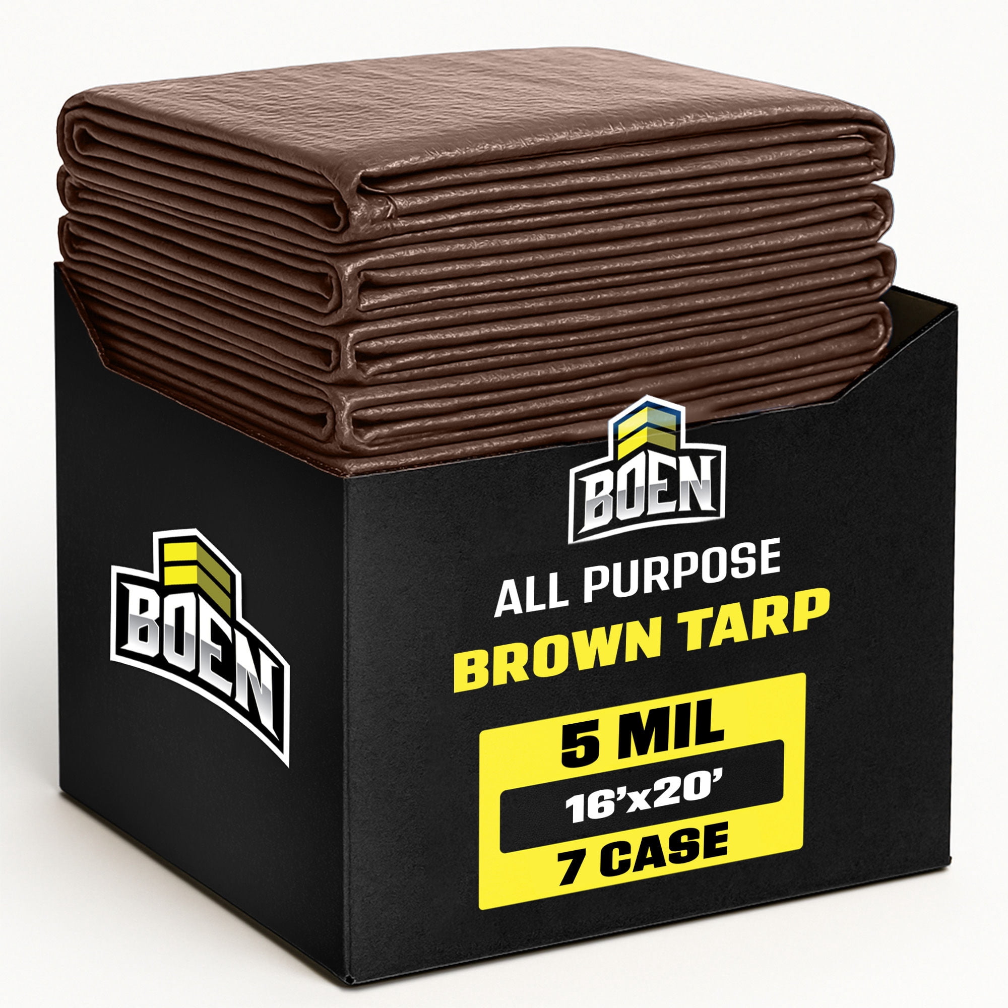 BOEN 16 x 20 ft 5 Mil Brown Waterproof Tarps, 7-Pack Case, Bulk Poly Covers