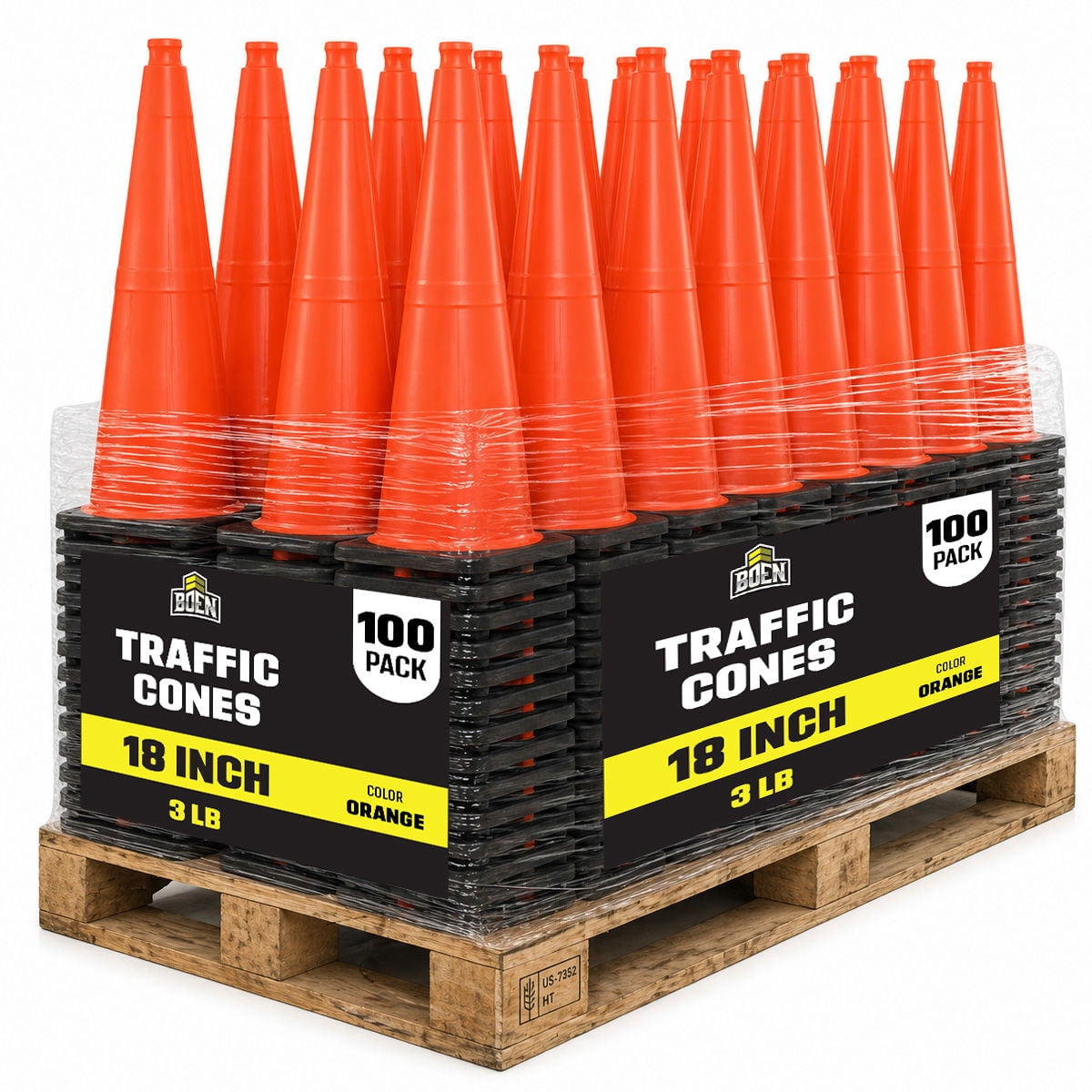 BOEN 18 in Orange Non-Reflective Traffic Cones for Parking Safety, 100 Pack