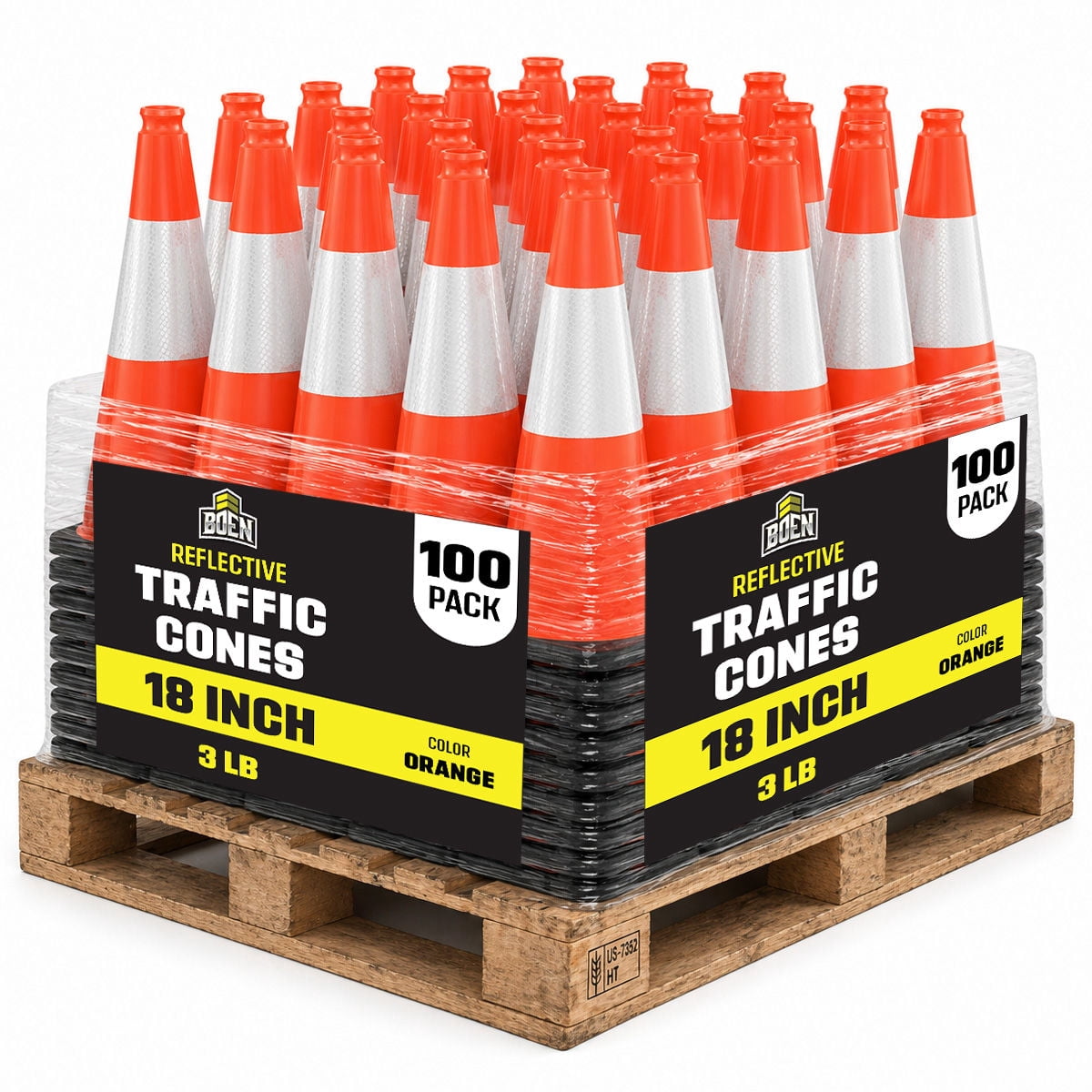 BOEN 18 in Orange Reflective Traffic Cones for Parking Safety, 100 Pack