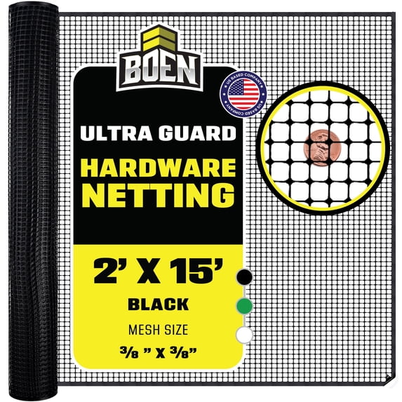 BOEN Plastic Mesh Hardware Netting, Tree Guard Barrier from Rabbits, Deer and Rodents, Deck Guard, Indoor or Outdoor Balcony Safety Net for pet or Child (2' x 15', Black)