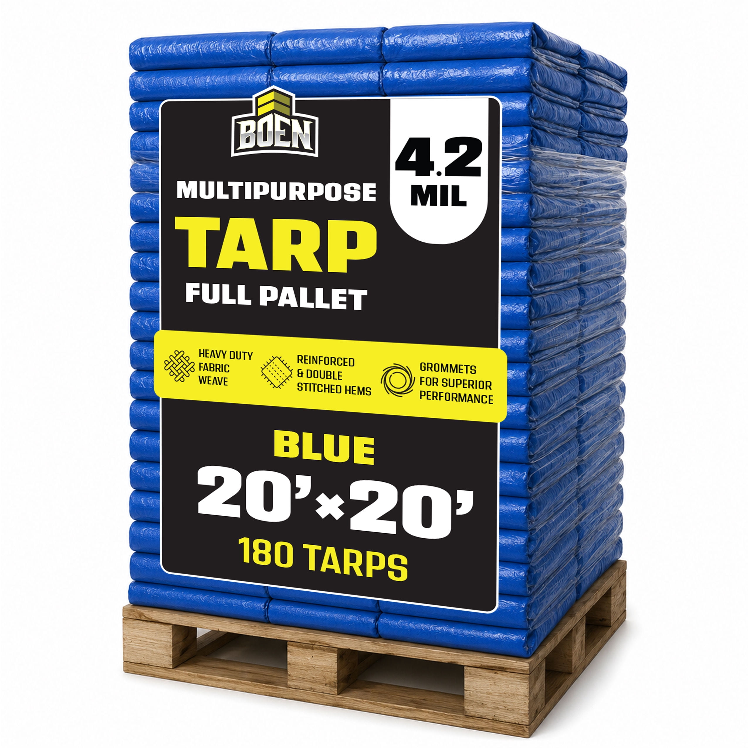 BOEN 20 ft. x 20 ft. Blue Poly Tarp 180-Full Pallet 4.2 Mil UV Water-Resistant General Purpose for Roof, Equipment, Landscaping