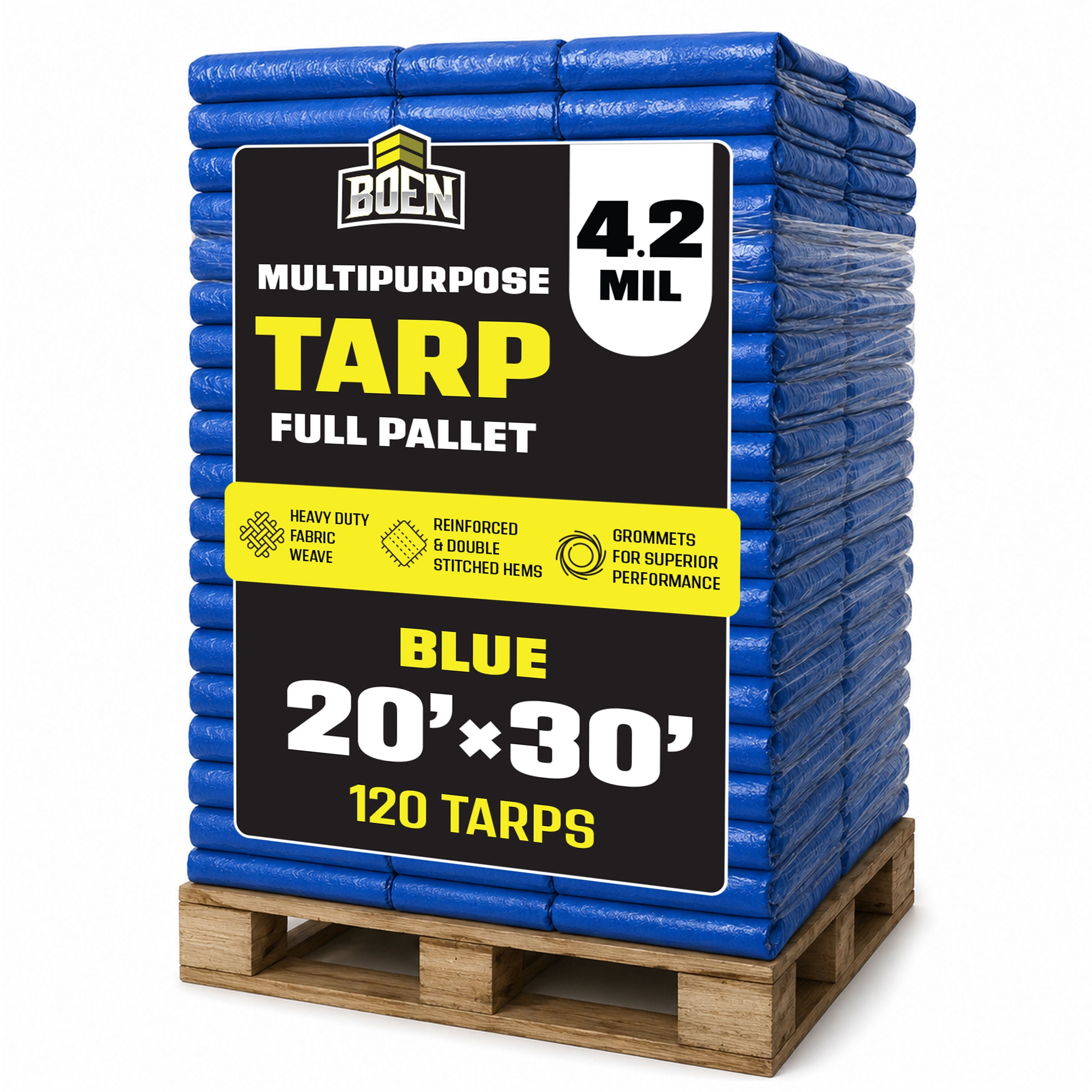 BOEN 20 ft. x 30 ft. Blue Poly Tarp 120-Full Pallet 4.2 Mil UV Water-Resistant General Purpose for Roof, Equipment, Landscaping