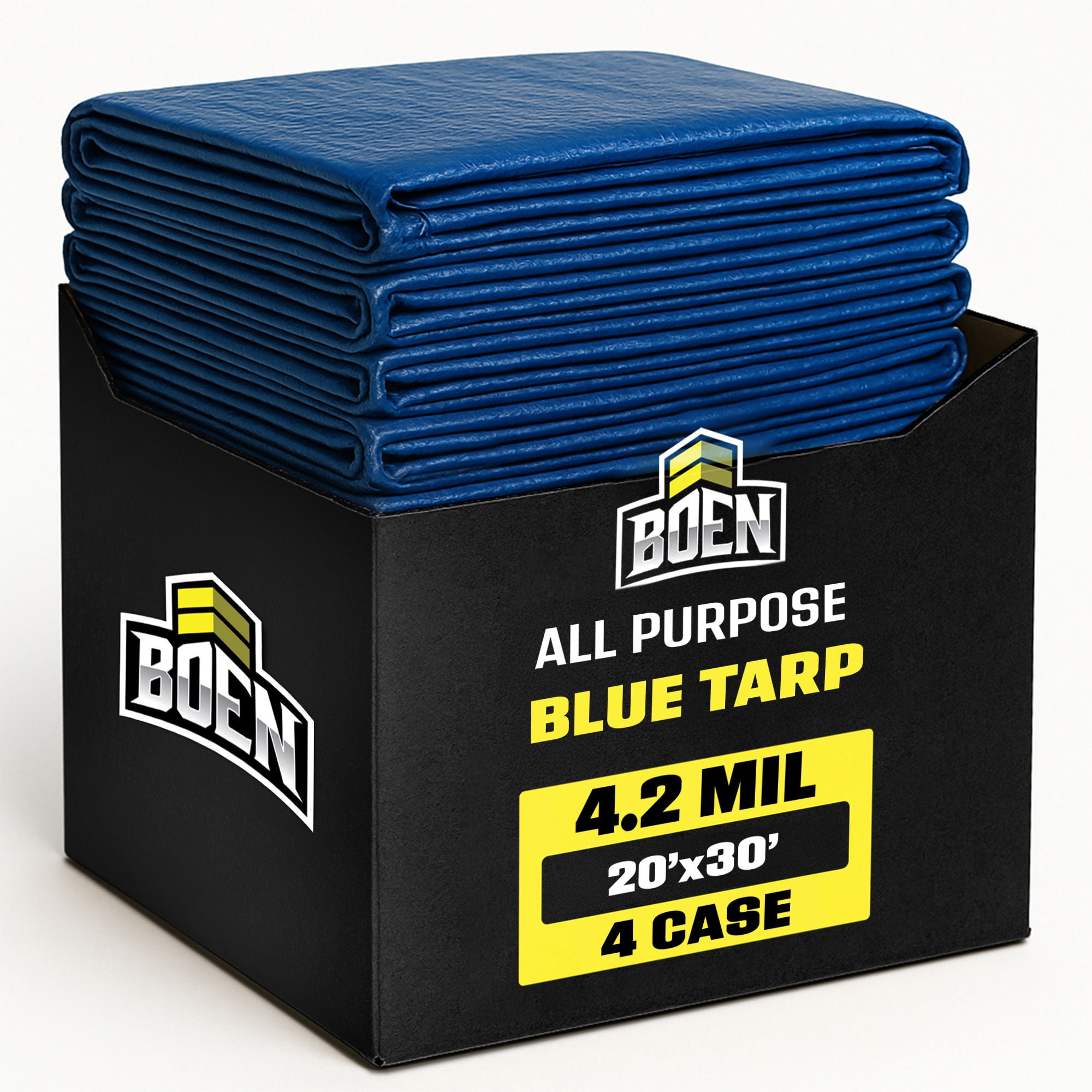 BOEN 20 x 30 ft 4.2 Mil Blue water-resistant Tarps, 4-Pack Case, Bulk Poly Covers