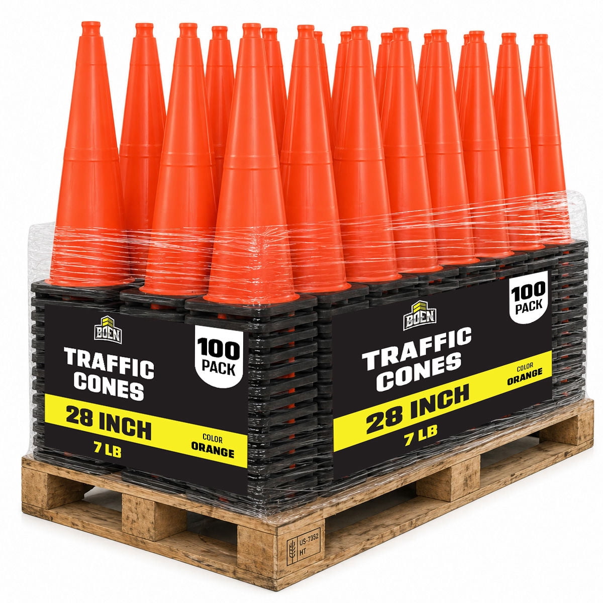 BOEN 28 in Orange Non-Reflective Traffic Cones, 7 lb Work Zone Safety, 100 Pack
