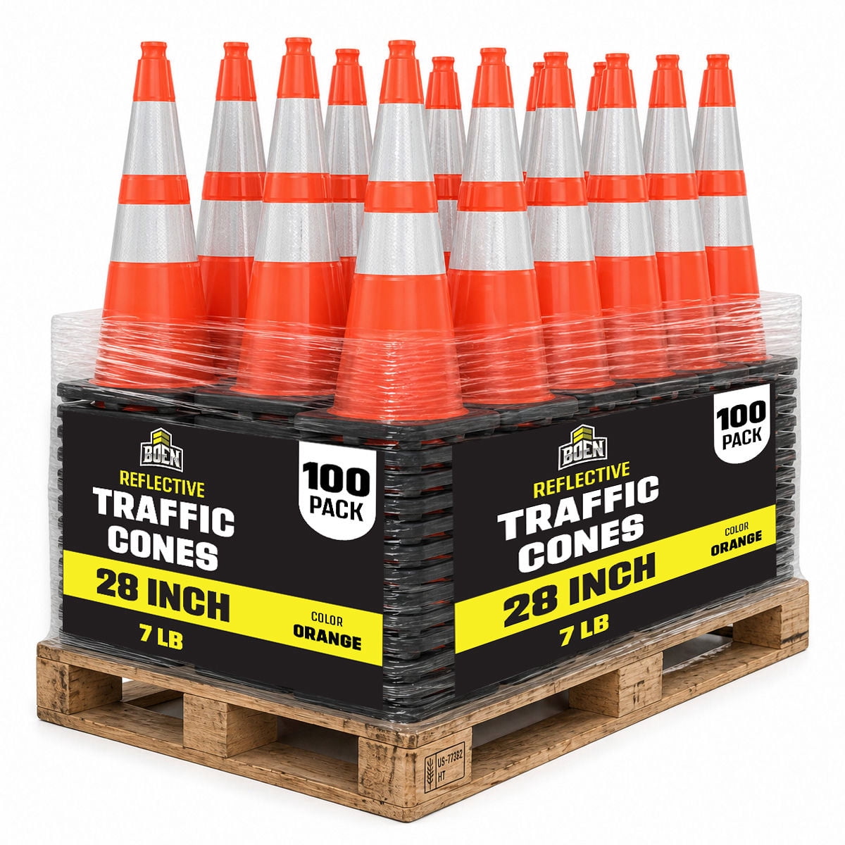 BOEN 28 in Orange Reflective Traffic Cones, 7 lb DOT MUTCD Road Safety, 100 Pack