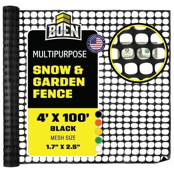 BOEN 4' x 100' Black Temporary Fencing, Mesh Snow Fence, Plastic, Safety Garden Netting, Above Ground Barrier, for Deer, Kids, Swimming Pool, Silt, Lawn, Rabbits, Poultry, Dogs