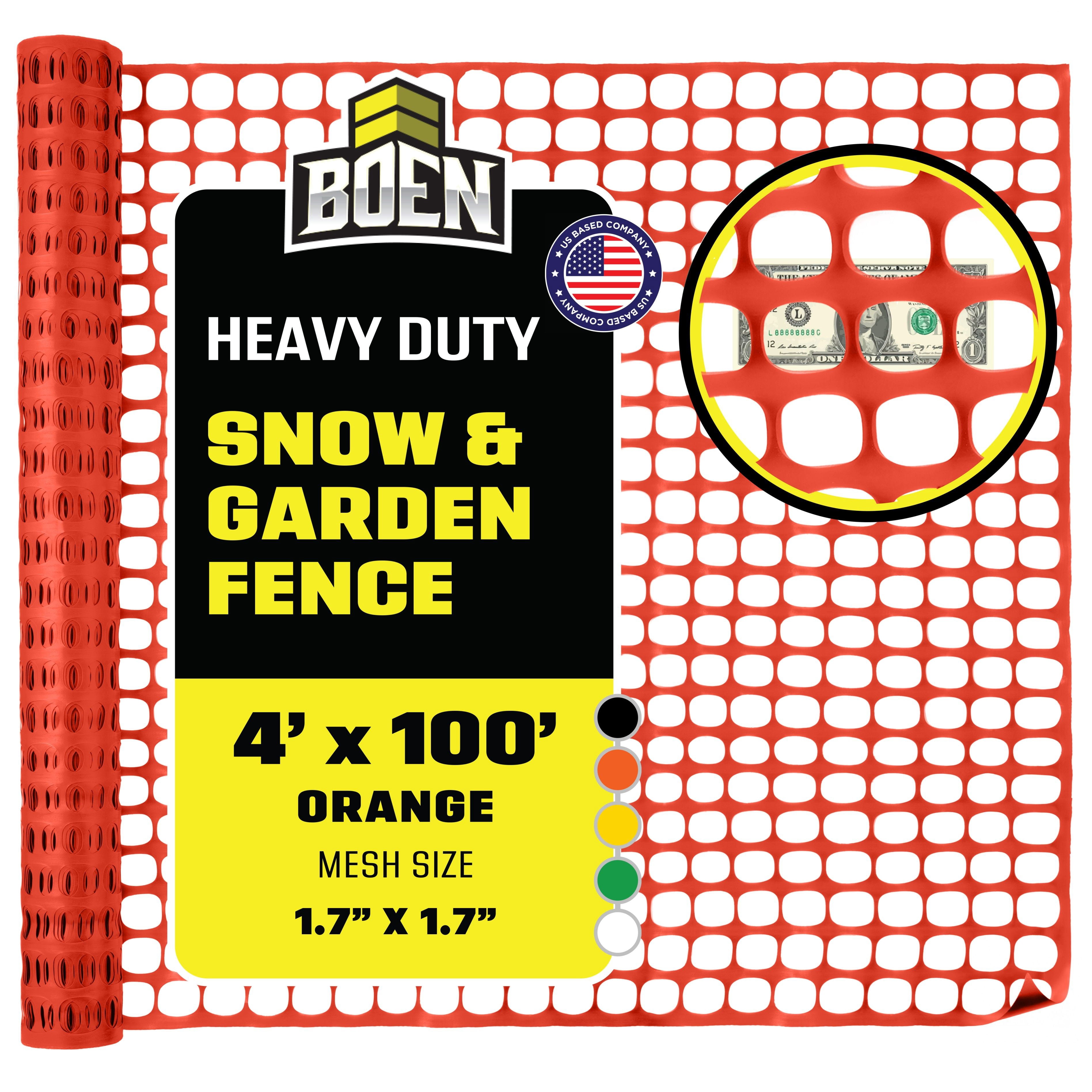 BOEN 4' x 100' Heavy-Duty Orange Plastic Mesh Snow Fence for Garden, Deer and Pets
