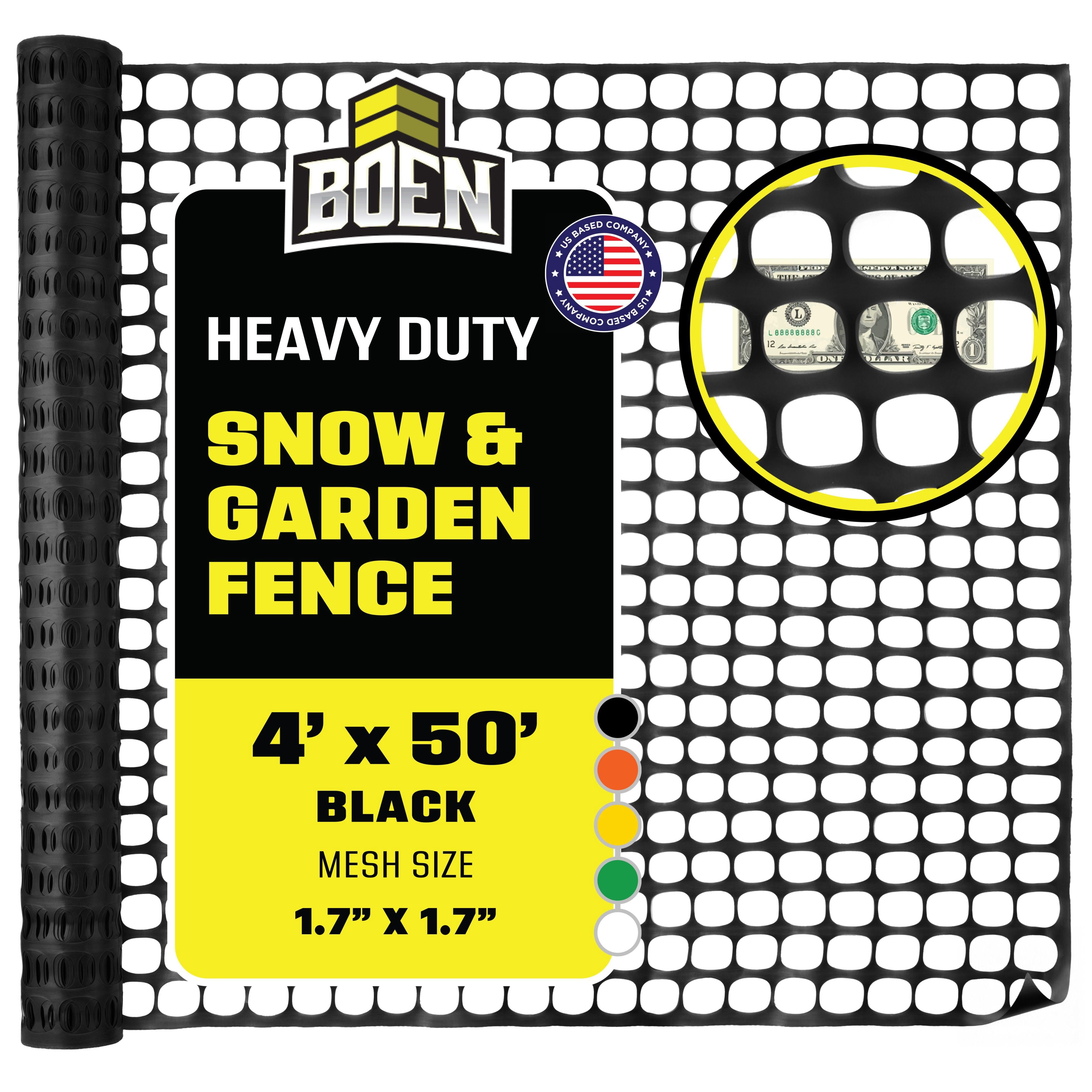 BOEN 4' x 50' Heavy-Duty Black Plastic Mesh Snow Fence for Garden, Deer and Pets