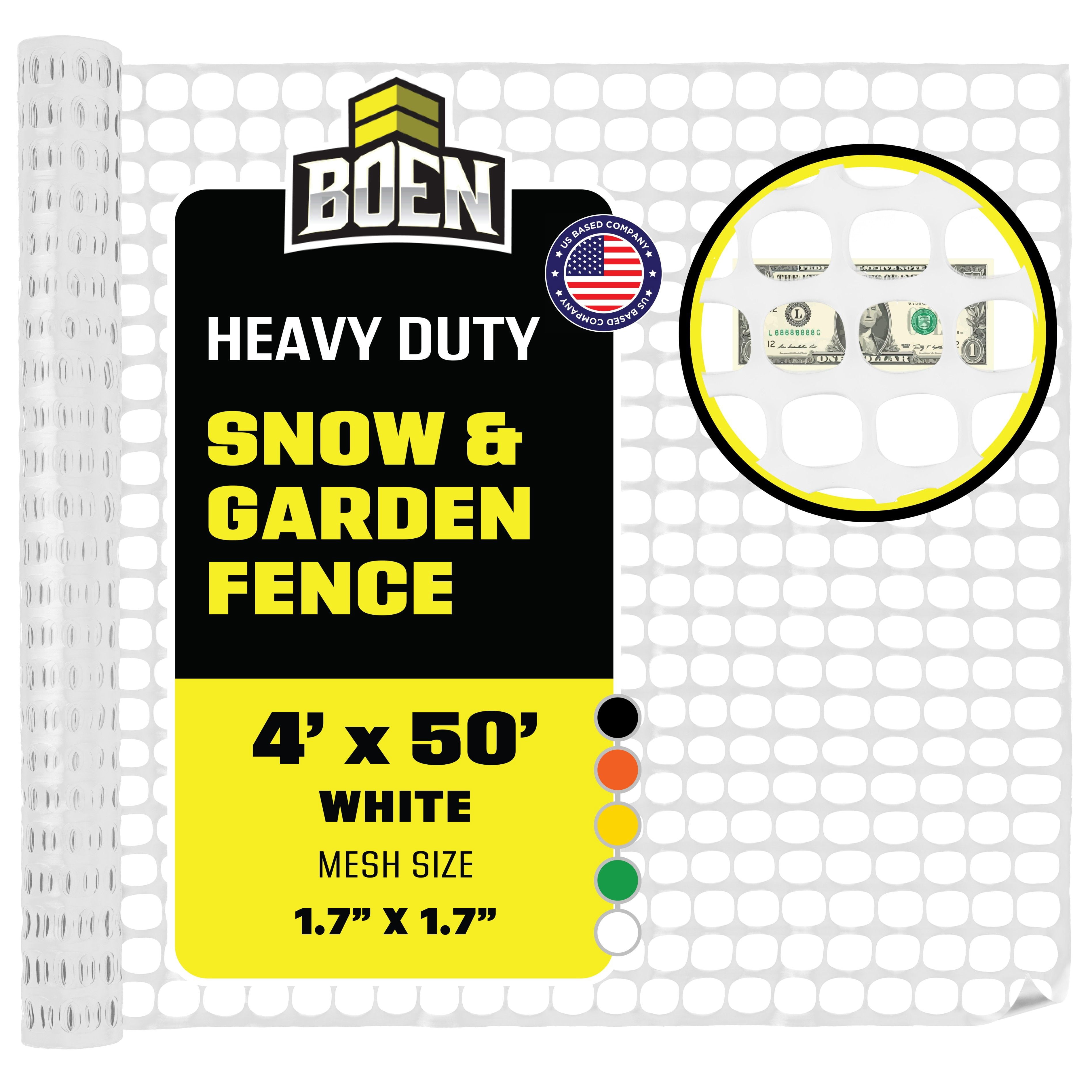 BOEN 4' x 50' Heavy-Duty White Plastic Mesh Snow Fence for Garden, Deer and Pets
