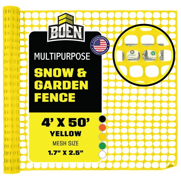 BOEN 4' x 50' Yellow Temporary Fencing, Mesh Snow Fence, Plastic, Safety Garden Netting, Above Ground Barrier, for Deer, Kids, Swimming Pool, Silt, Lawn, Rabbits, Poultry, Dogs