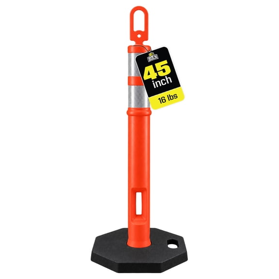 BOEN 45 in Orange Reflective Traffic Delineator Post with 15 lb Heavy-Duty Base, 1 Pack