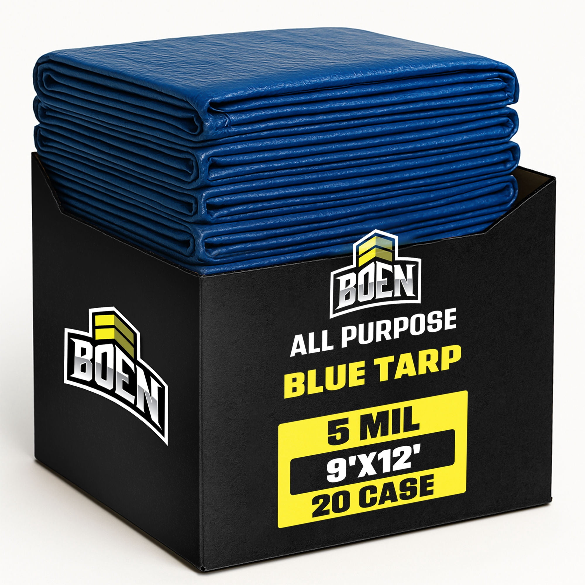BOEN 9 x 12 ft 5 Mil Blue Waterproof Tarps, 20-Pack Case, Bulk Poly Covers