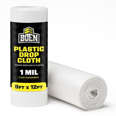 BOEN 9 ft x 12 ft Plastic Drop Cloth, 1 Mil Thick, Waterproof, Disposable