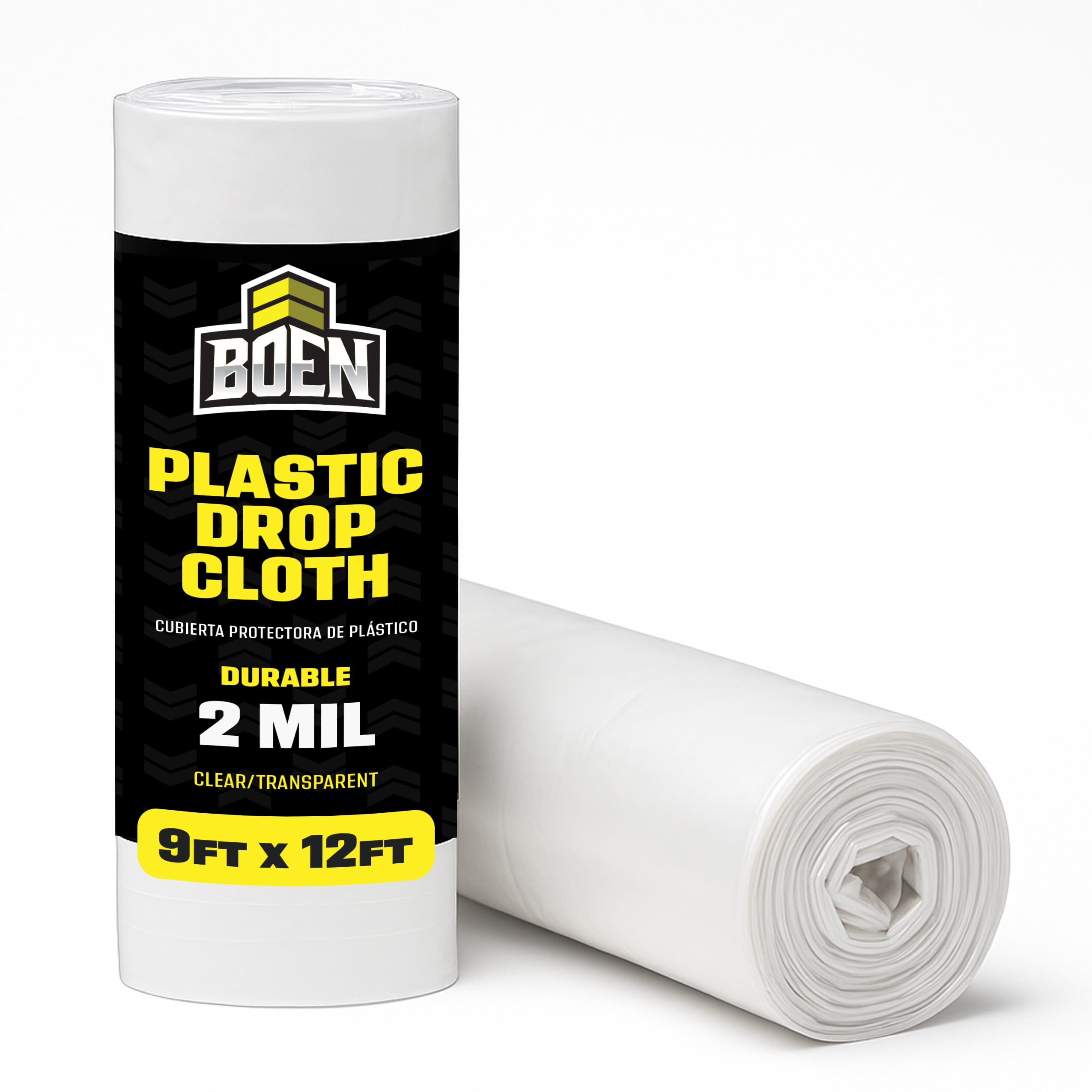 BOEN 9x12 Plastic Drop Cloth – 12-pack 2 Mil Painters Plastic Sheeting Roll – Waterproof Dust & Paint Cover for Furniture, Floors, Moving & Window Insulation – Disposable Tarp for Home Renovation