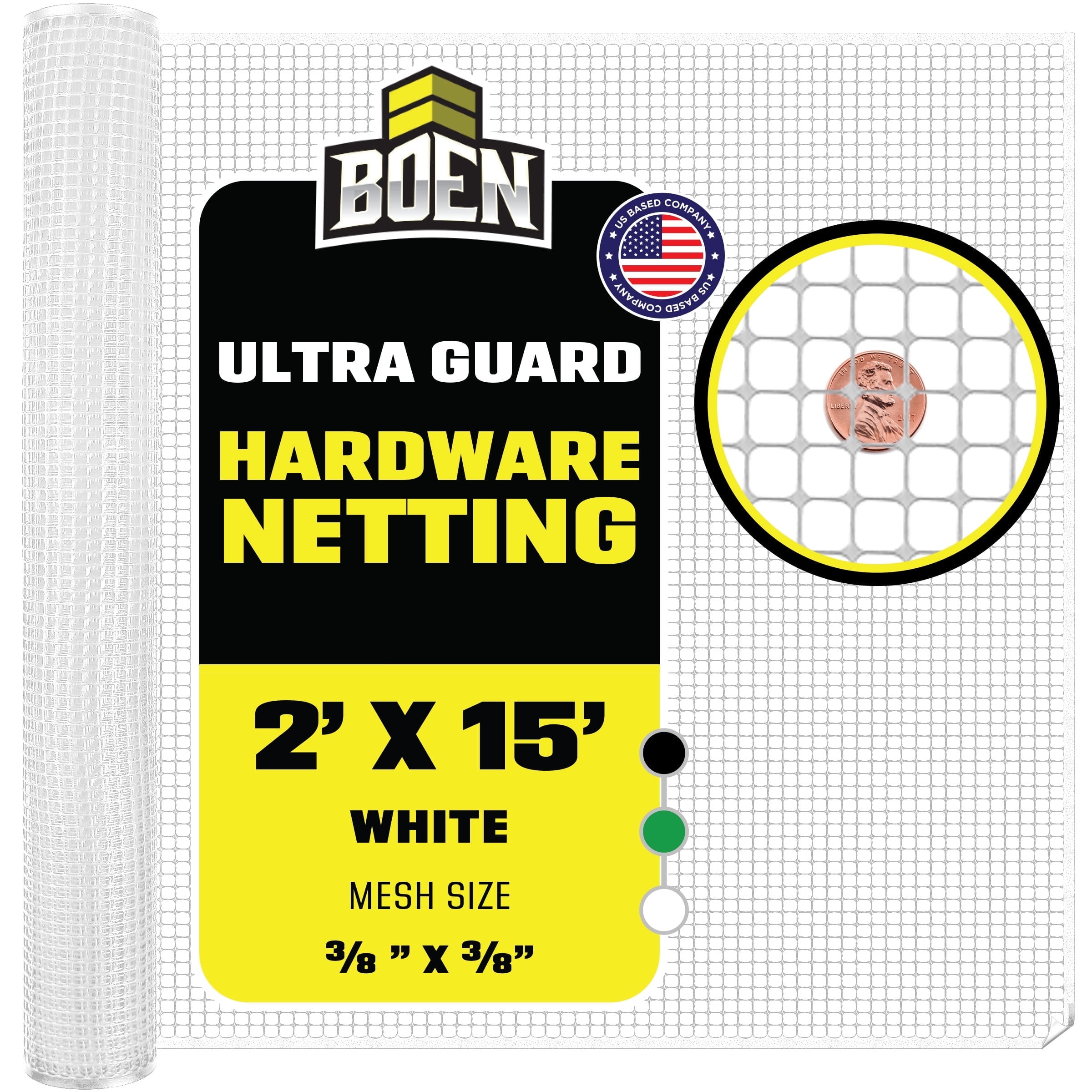 BOEN Plastic Mesh Hardware Netting, Tree Guard Barrier from Rabbits, Deer and Rodents, Deck Guard, Indoor or Outdoor Balcony Safety Net for pet or Child (2' x 15', White)