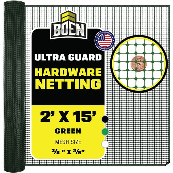 BOEN Plastic Mesh Hardware Netting, Tree Guard Barrier from Rabbits, Deer and Rodents, Deck Guard, Indoor or Outdoor Balcony Safety Net for pet or Child (2' x 25', Green)