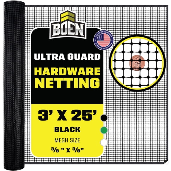 BOEN Plastic Mesh Hardware Netting, Tree Guard Barrier from Rabbits, Deer and Rodents, Deck Guard, Indoor or Outdoor Balcony Safety Net for pet or Child (3' x 25', Black)