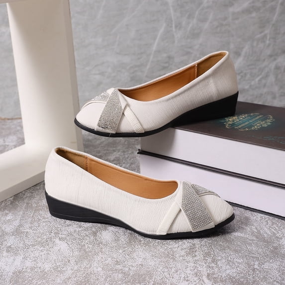 BOERTEU Women Rhinestone Wedge Slip On Dress Shoes