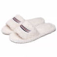 thumbnail image 1 of BOERTEU Women Striped Embroidered Fuzzy Open Toe House Slippers, 1 of 6