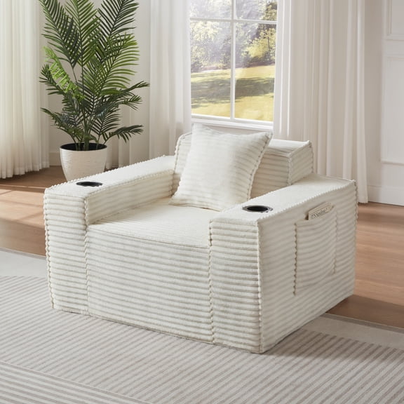 BOFANG 1 Seater Sofa No Assembly Needed, Compact Corduroy Couch for Apartment & Office,White