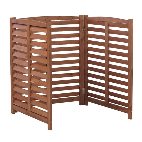 BOFANG 3-Panel Air Conditioner Fence, Outdoor Privacy Screen 38" H Fir Wood,Louver - Brown