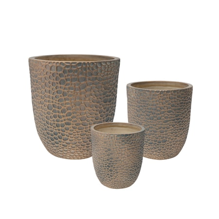 BOFANG 3-Piece Large Magnesium Oxide Planters, Modern Round Pots with Drainage Holes,Grey