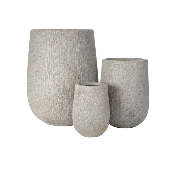 BOFANG 3-Piece Large Outdoor Planters, Faux Stone Lightweight MGO Pots with Drainage for Patio, Garden Decor,Gray