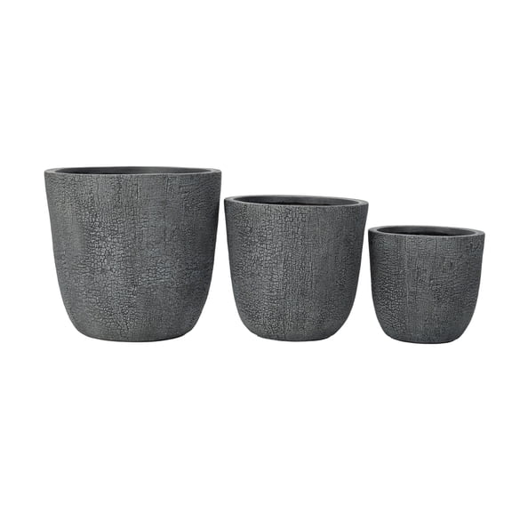 BOFANG 3-Piece Large Stackable Planters, Cracked Stone Finish Magnesium Oxide Flower Pots with Drainage Holes,Gray