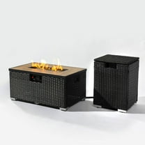 BOFANG 32" Dark Gray Propane Fire Pit Table, 50K BTU with Wicker Base & Tank Cover